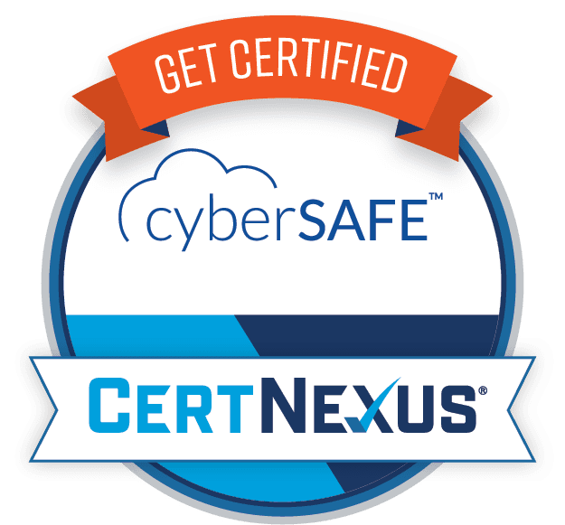 Badge with text "Cybersafe certnexus get certified"